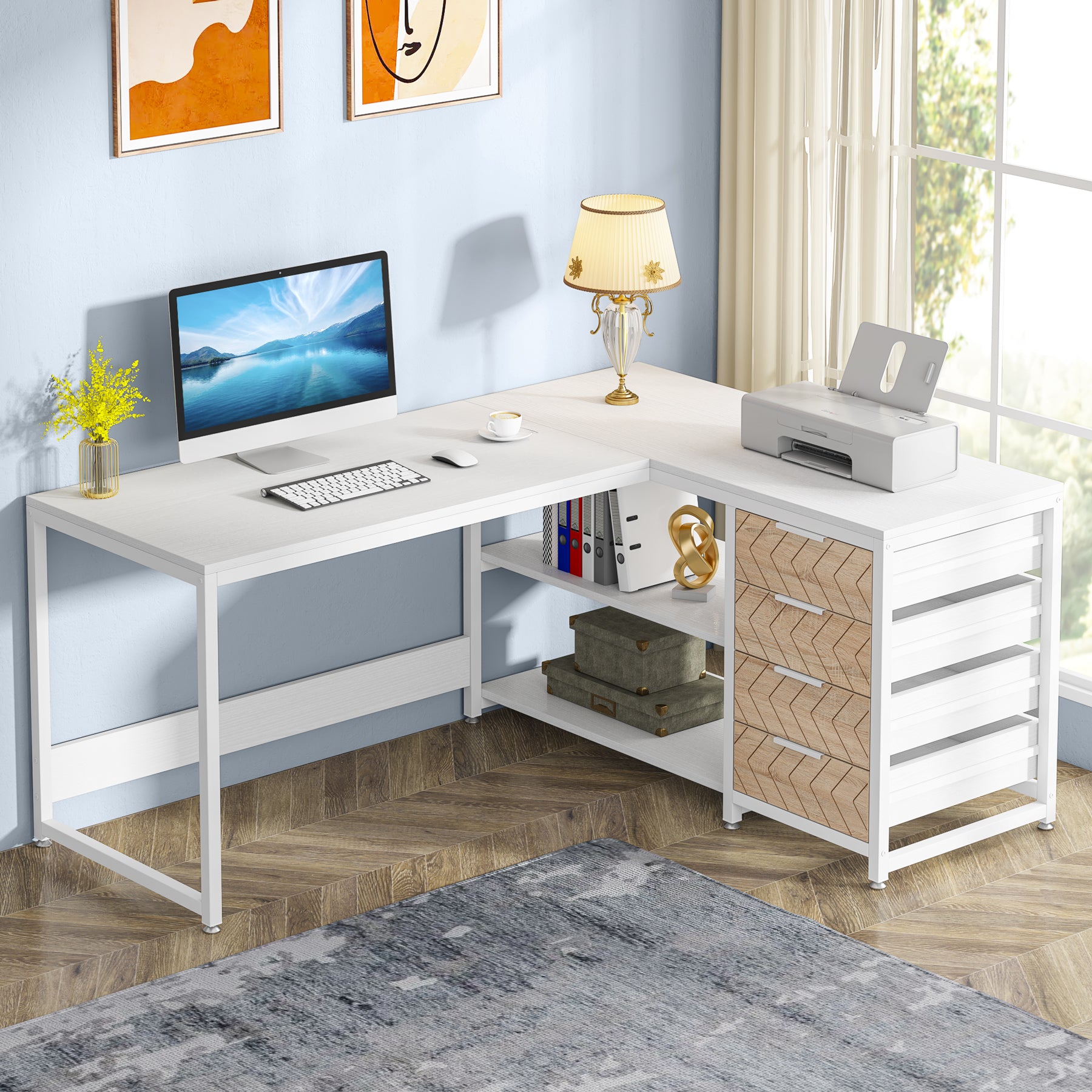 59" Reversible L-Shaped Desk with Drawers